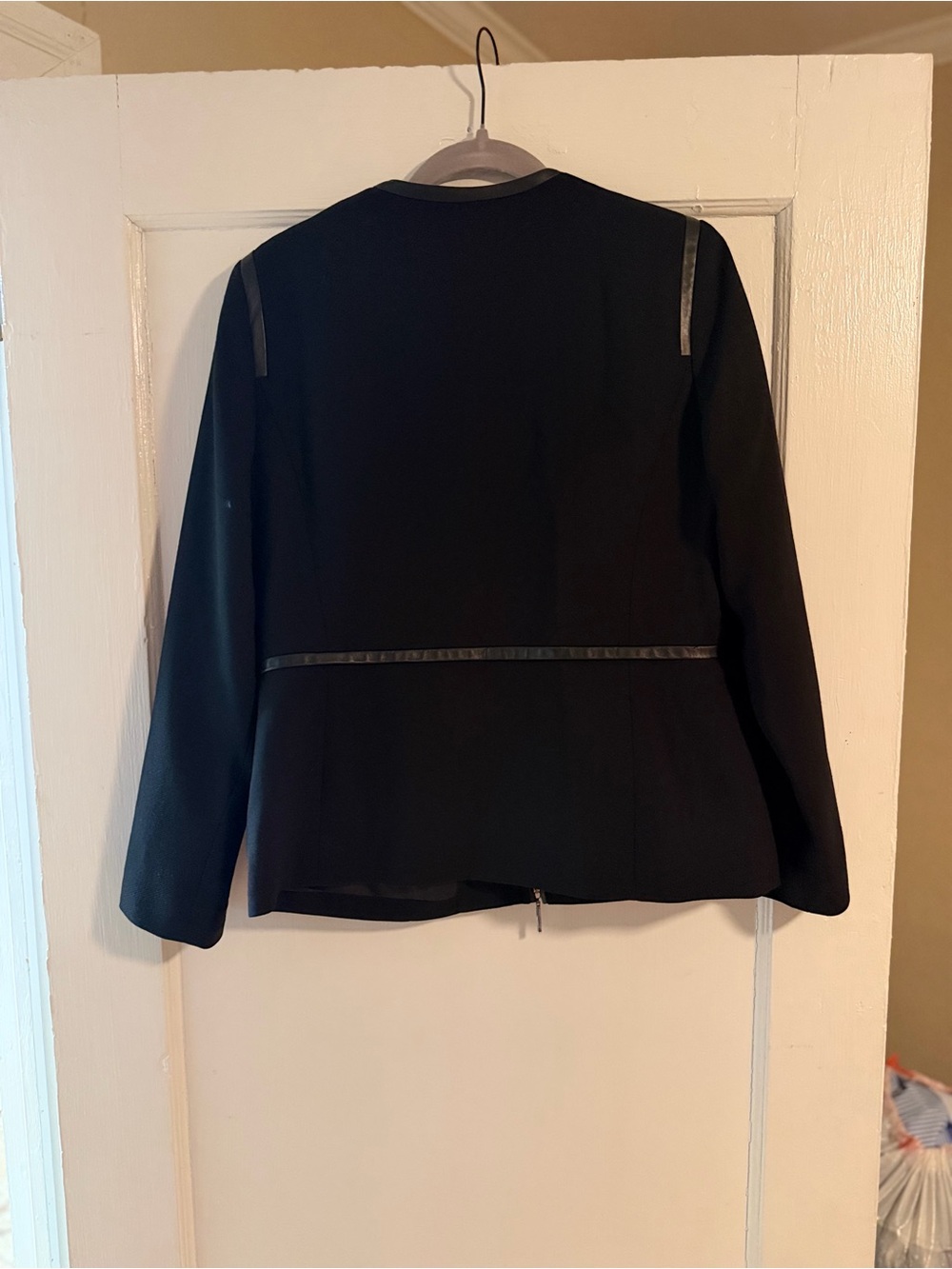 Doncaster Collection Black Wool Blazer Jacket Leather Trim Size 10P Petite - Picture 4 of 4